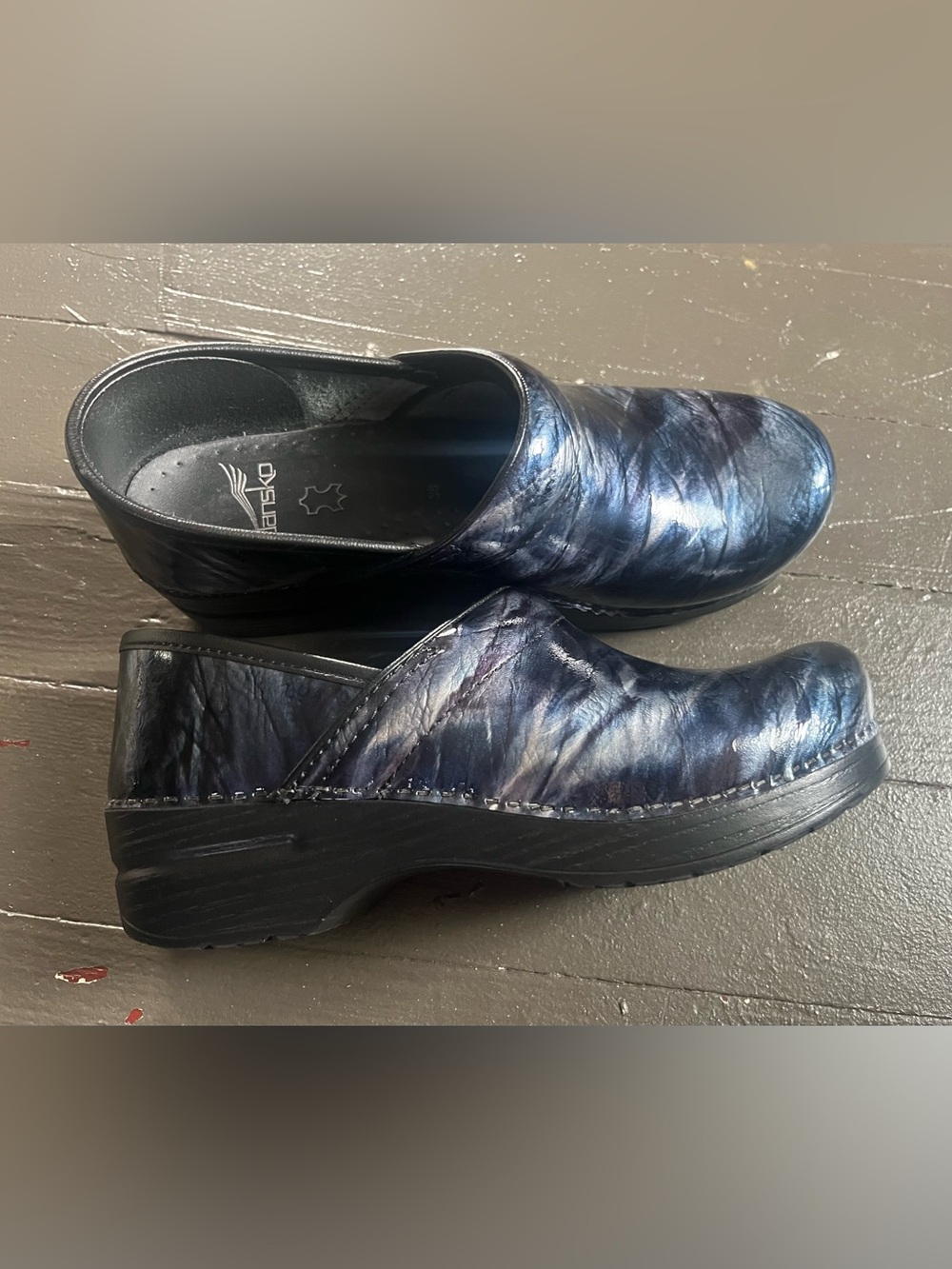 Dansko Women's Iridescent Navy Blue Slip-On Clogs